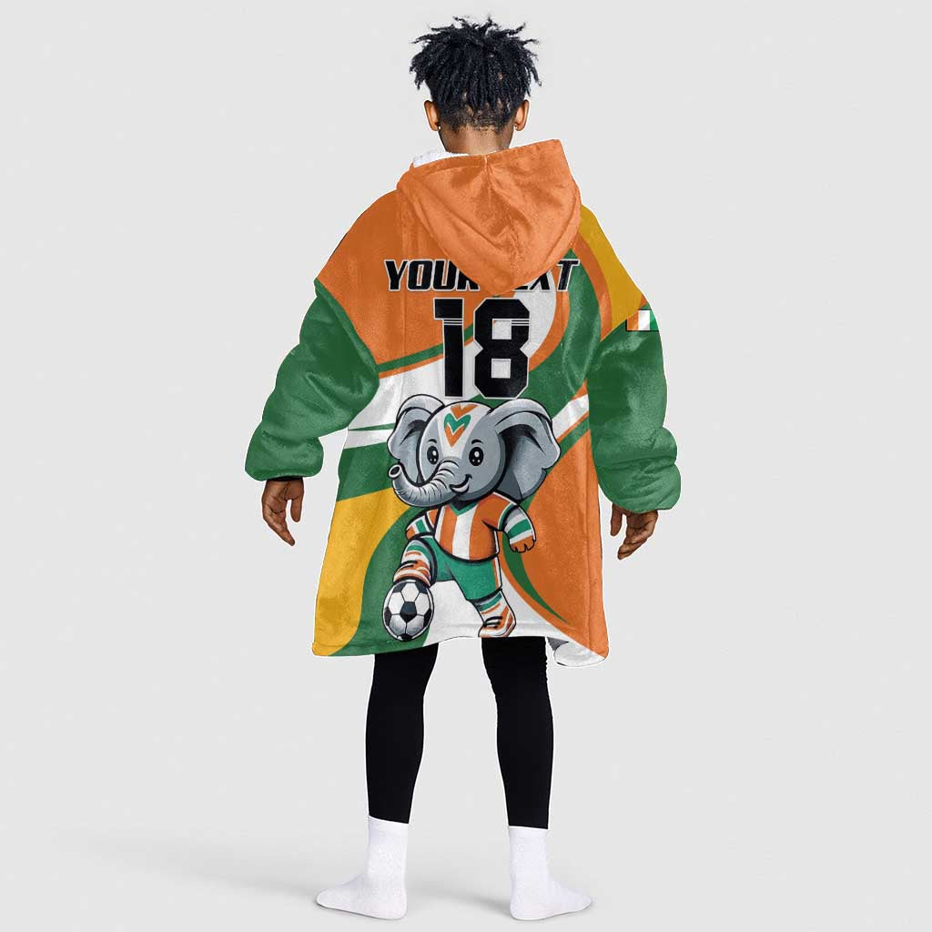 Custom Ivory Coast Football Kid Wearable Blanket Hoodie Les Elephants Mascot - Wonder Print Shop