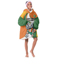 Custom Ivory Coast Football Kid Wearable Blanket Hoodie Les Elephants Mascot - Wonder Print Shop