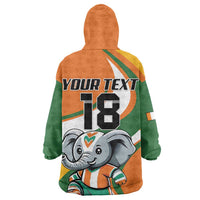 Custom Ivory Coast Football Kid Wearable Blanket Hoodie Les Elephants Mascot - Wonder Print Shop