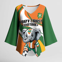 Custom Ivory Coast Football Kimono Sleeve Blouse Les Elephants Mascot - Wonder Print Shop