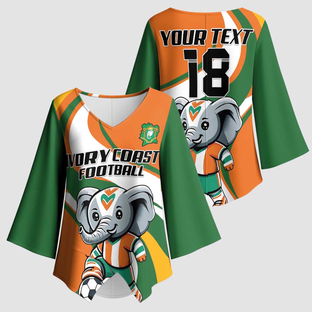 Custom Ivory Coast Football Kimono Sleeve Blouse Les Elephants Mascot - Wonder Print Shop