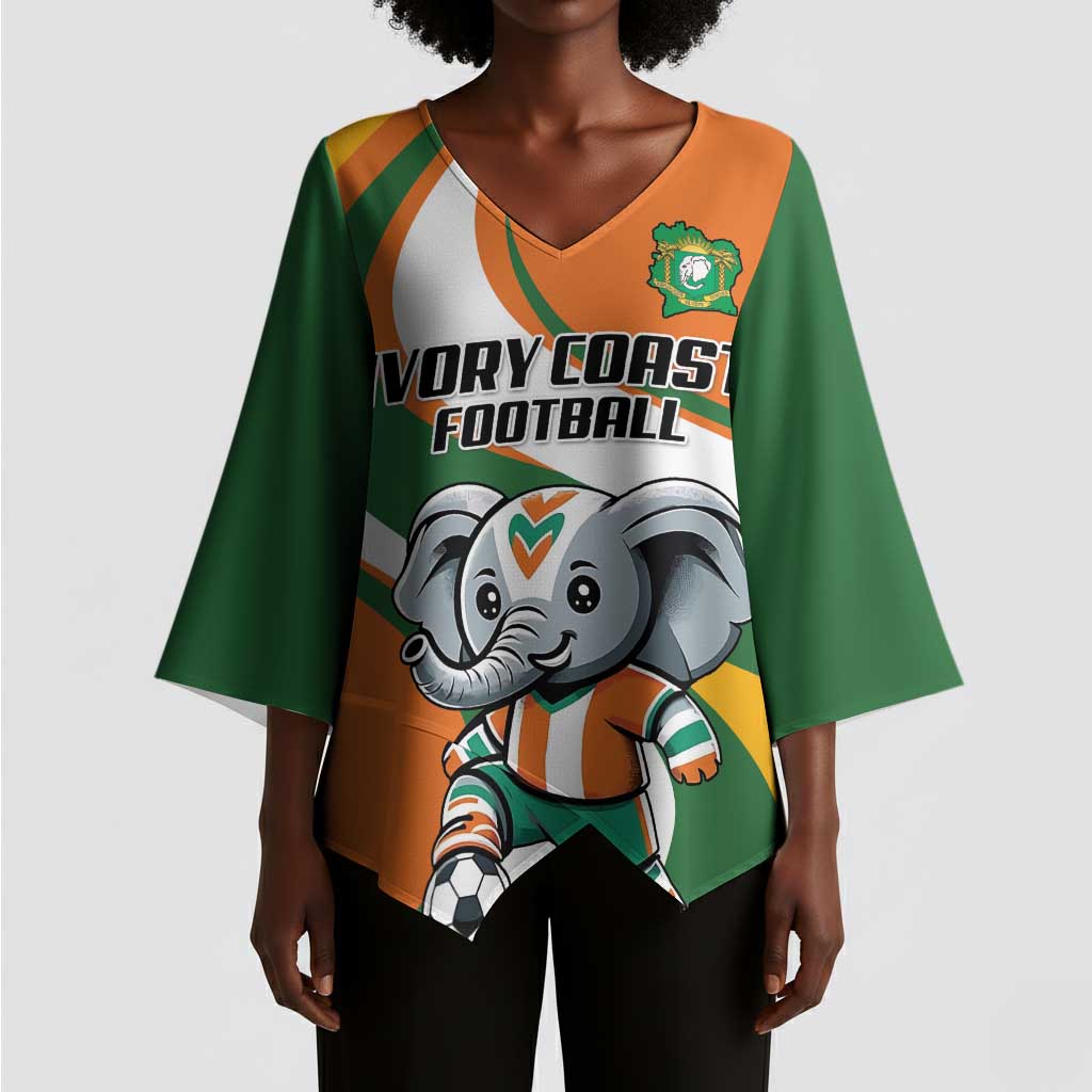 Custom Ivory Coast Football Kimono Sleeve Blouse Les Elephants Mascot - Wonder Print Shop