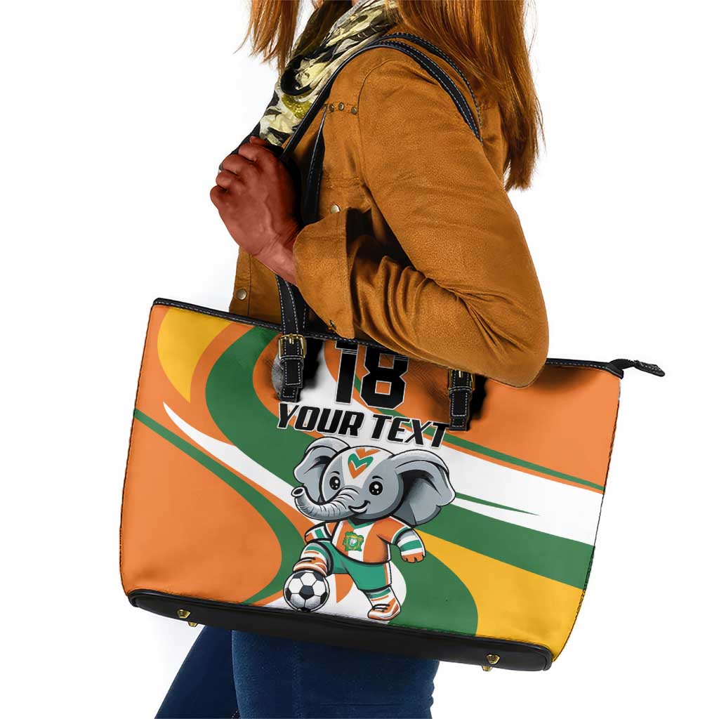 Custom Ivory Coast Football Leather Tote Bag Les Elephants Mascot - Wonder Print Shop