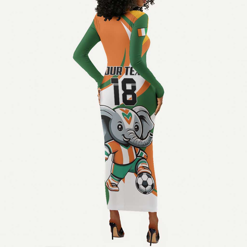 Custom Ivory Coast Football Long Sleeve Bodycon Dress Les Elephants Mascot - Wonder Print Shop