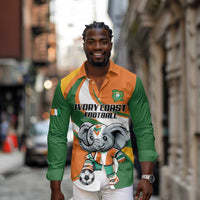 Custom Ivory Coast Football Long Sleeve Button Shirt Les Elephants Mascot - Wonder Print Shop