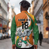 Custom Ivory Coast Football Long Sleeve Button Shirt Les Elephants Mascot - Wonder Print Shop