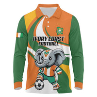 Custom Ivory Coast Football Long Sleeve Polo Shirt Les Elephants Mascot - Wonder Print Shop