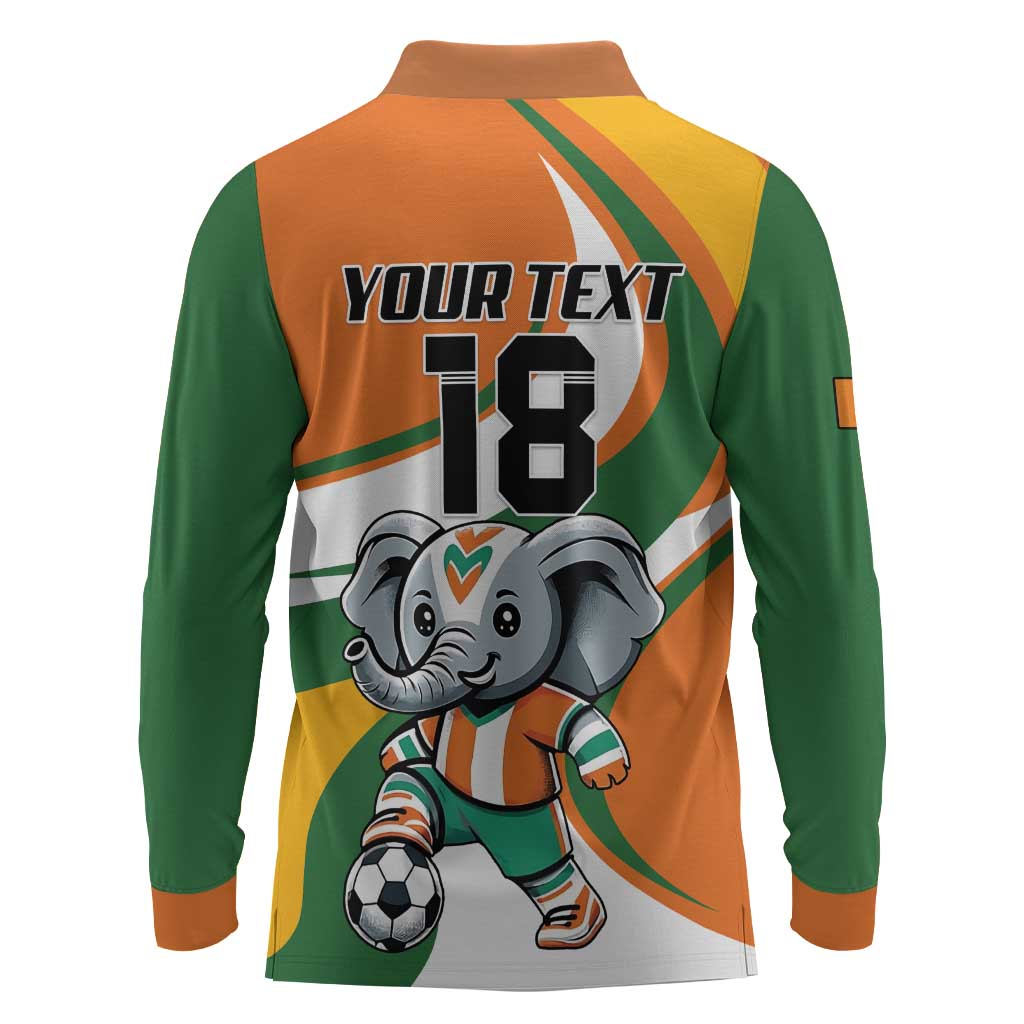 Custom Ivory Coast Football Long Sleeve Polo Shirt Les Elephants Mascot - Wonder Print Shop