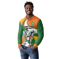 Custom Ivory Coast Football Long Sleeve Polo Shirt Les Elephants Mascot - Wonder Print Shop