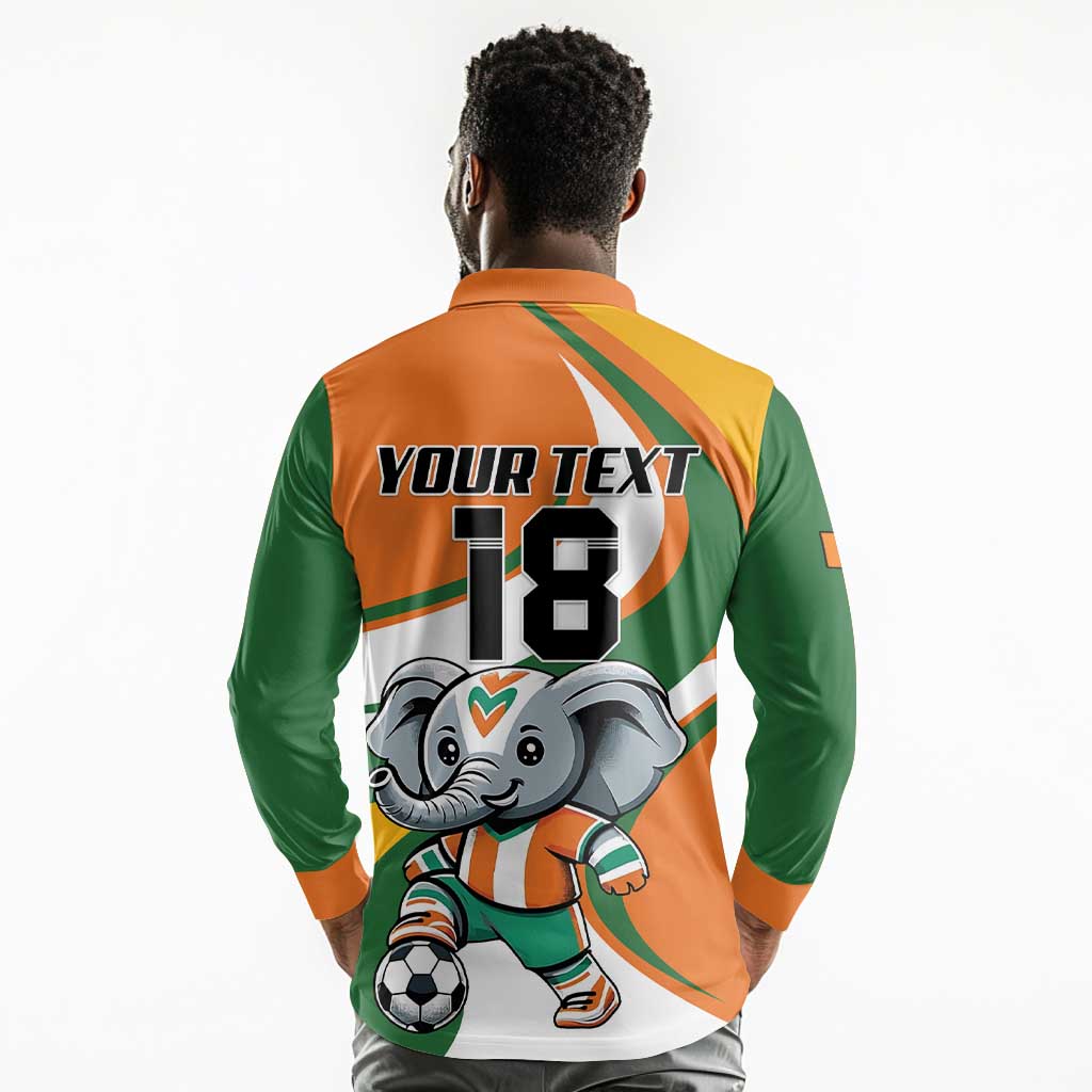 Custom Ivory Coast Football Long Sleeve Polo Shirt Les Elephants Mascot - Wonder Print Shop