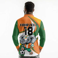 Custom Ivory Coast Football Long Sleeve Polo Shirt Les Elephants Mascot - Wonder Print Shop