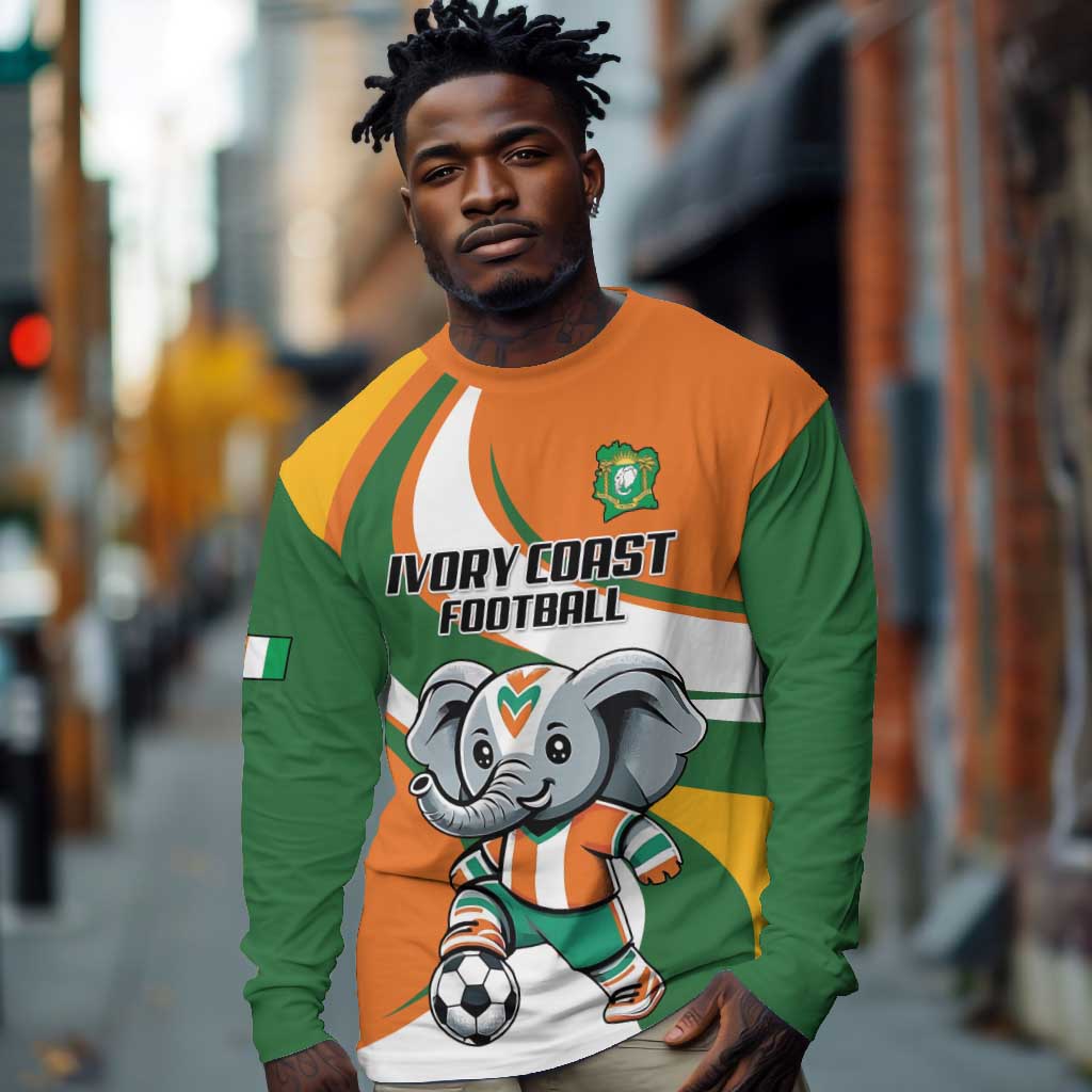 Custom Ivory Coast Football Long Sleeve Shirt Les Elephants Mascot - Wonder Print Shop