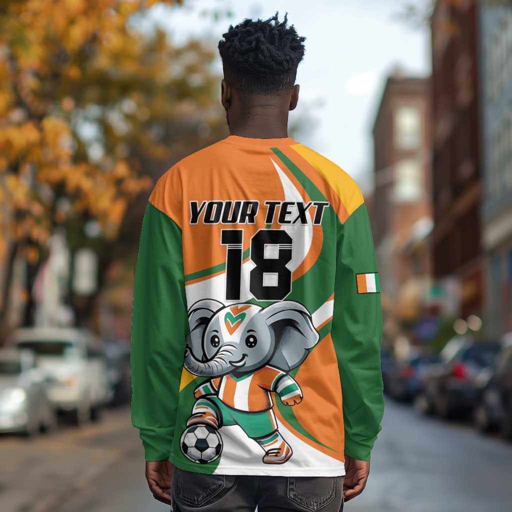 Custom Ivory Coast Football Long Sleeve Shirt Les Elephants Mascot - Wonder Print Shop