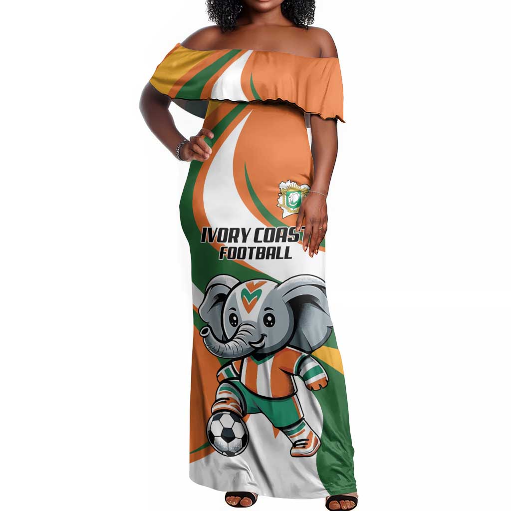 Custom Ivory Coast Football Off Shoulder Maxi Dress Les Elephants Mascot - Wonder Print Shop