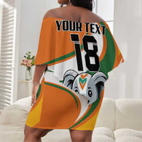 Custom Ivory Coast Football Off Shoulder Short Dress Les Elephants Mascot - Wonder Print Shop