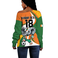 Custom Ivory Coast Football Off Shoulder Sweater Les Elephants Mascot - Wonder Print Shop