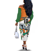 Custom Ivory Coast Football Off The Shoulder Long Sleeve Dress Les Elephants Mascot - Wonder Print Shop