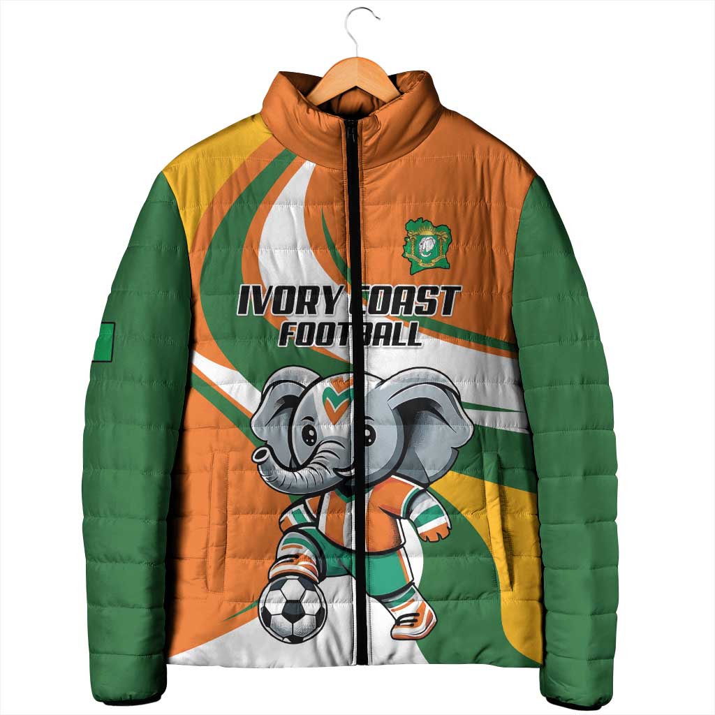 Custom Ivory Coast Football Padded Jacket Les Elephants Mascot - Wonder Print Shop