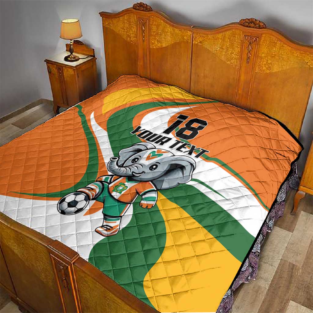 Custom Ivory Coast Football Quilt Les Elephants Mascot - Wonder Print Shop