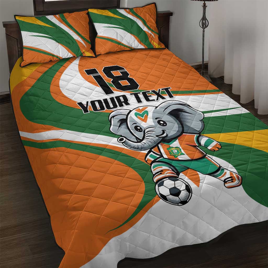 Custom Ivory Coast Football Quilt Bed Set Les Elephants Mascot - Wonder Print Shop