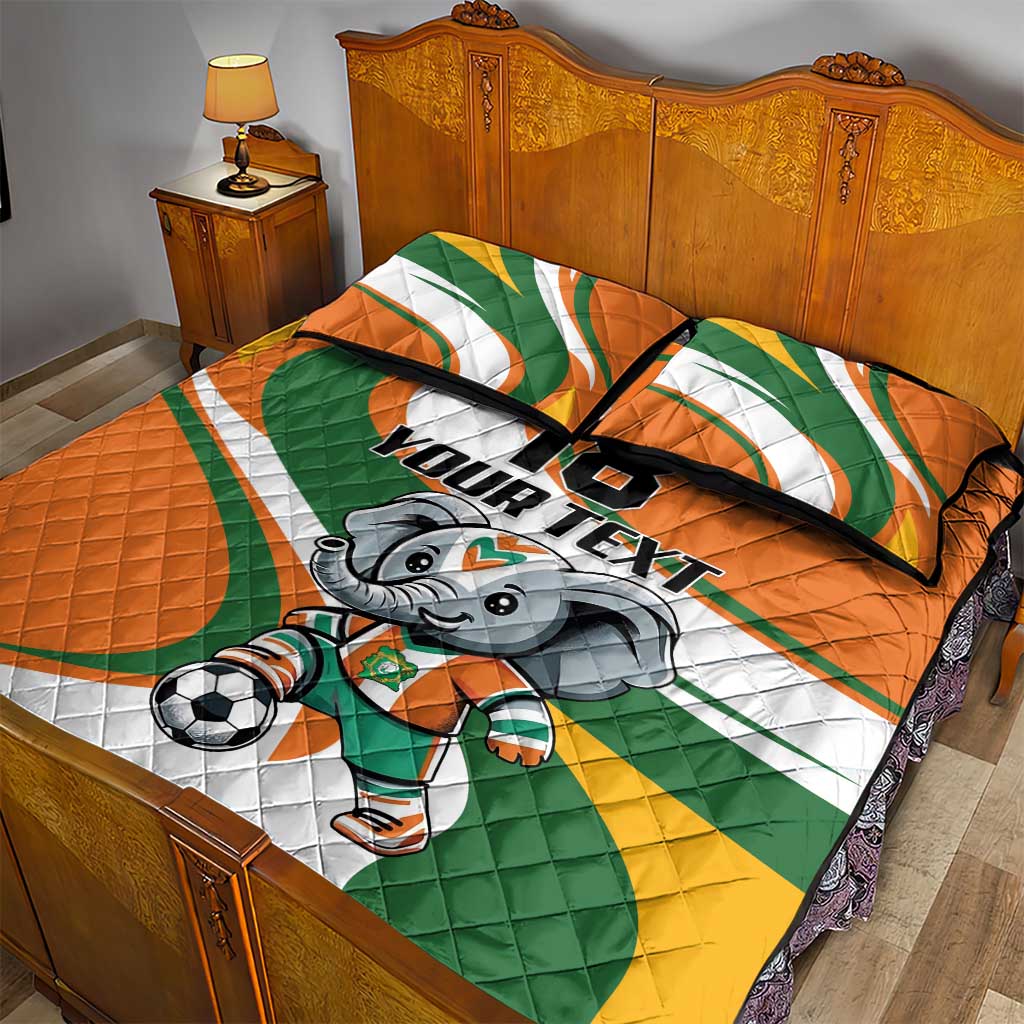 Custom Ivory Coast Football Quilt Bed Set Les Elephants Mascot - Wonder Print Shop