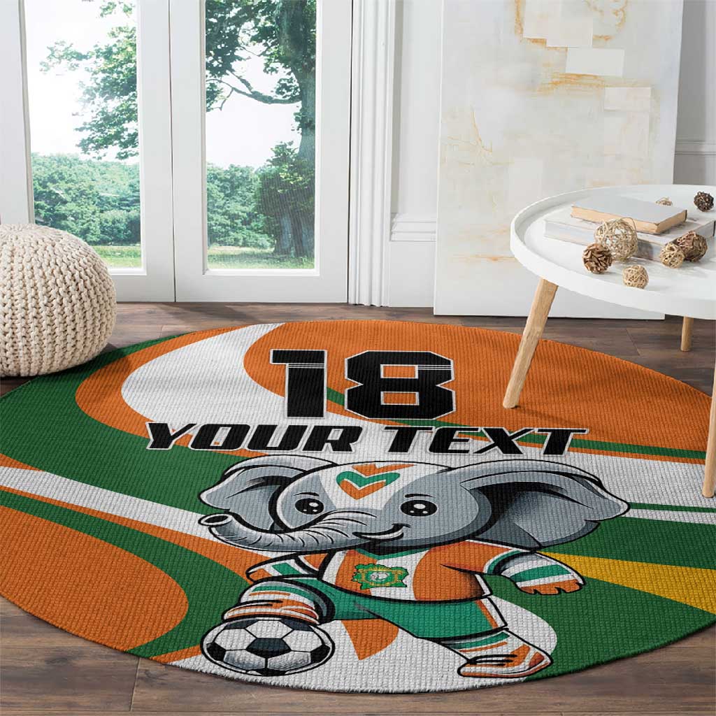 Custom Ivory Coast Football Round Carpet Les Elephants Mascot - Wonder Print Shop