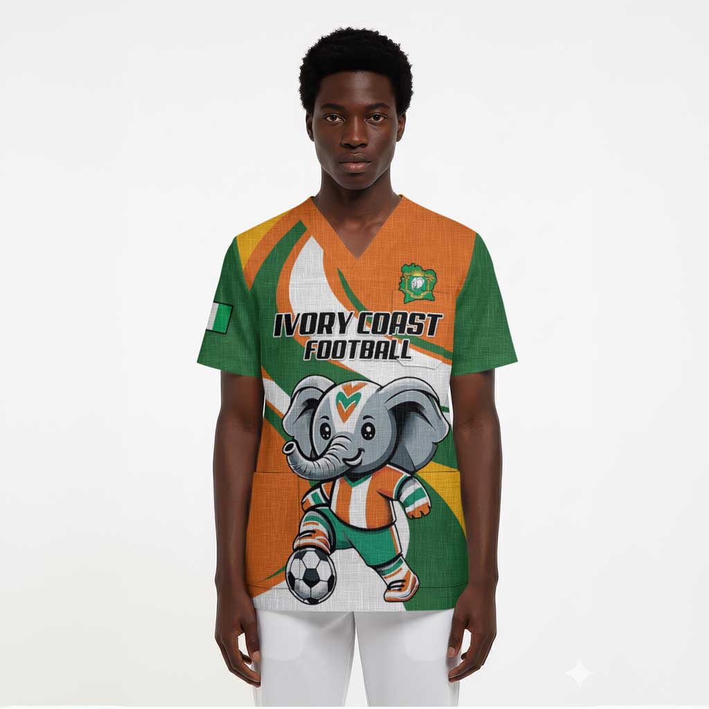 Custom Ivory Coast Football Scrub Top Les Elephants Mascot - Wonder Print Shop