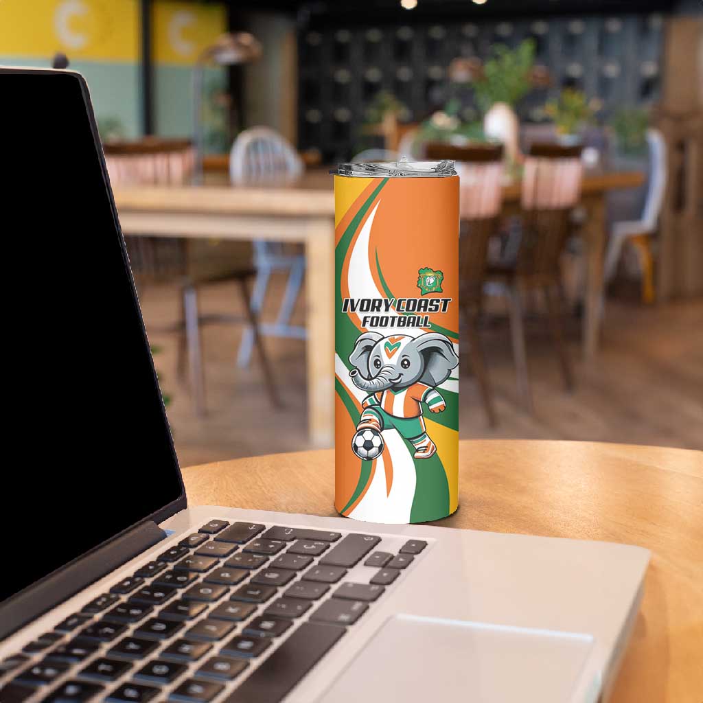 Custom Ivory Coast Football Skinny Tumbler Les Elephants Mascot - Wonder Print Shop