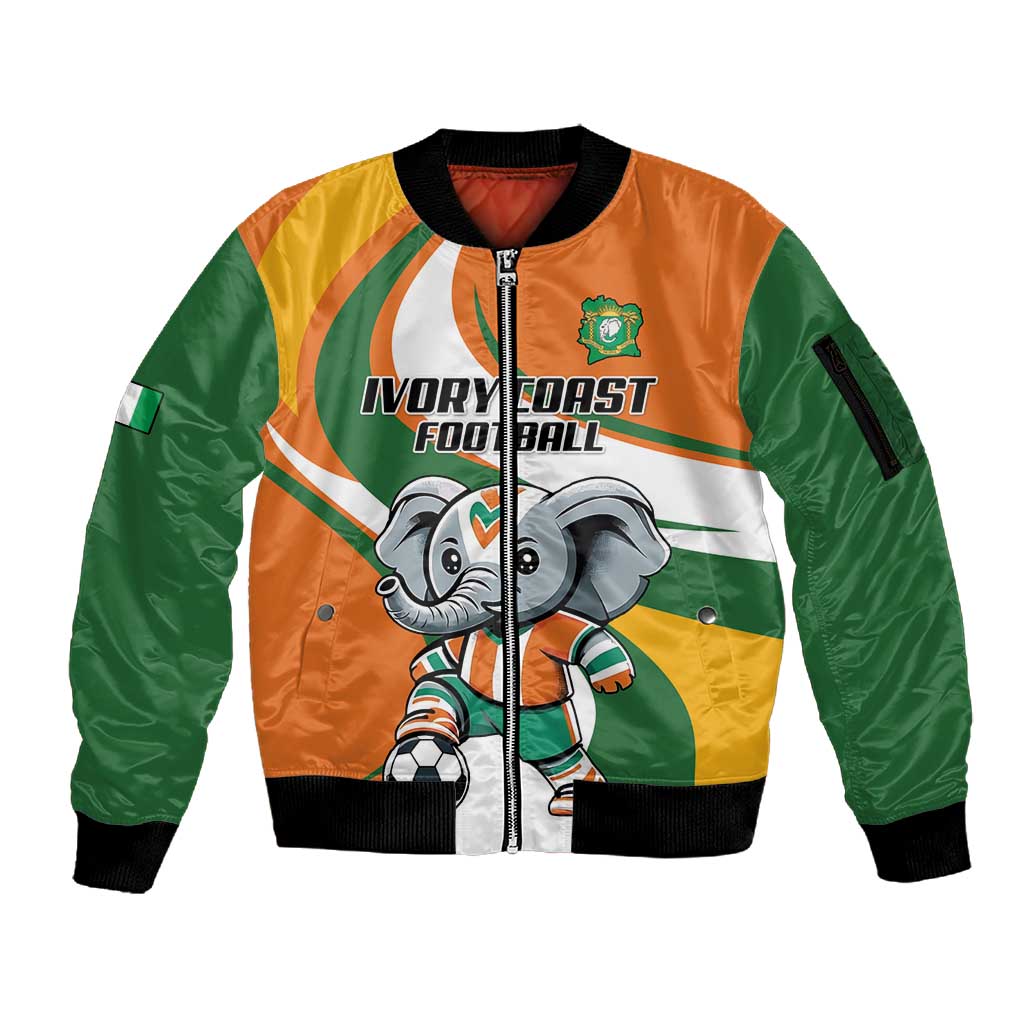 Custom Ivory Coast Football Sleeve Zip Bomber Jacket Les Elephants Mascot - Wonder Print Shop