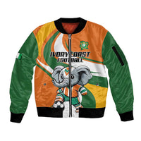 Custom Ivory Coast Football Sleeve Zip Bomber Jacket Les Elephants Mascot - Wonder Print Shop