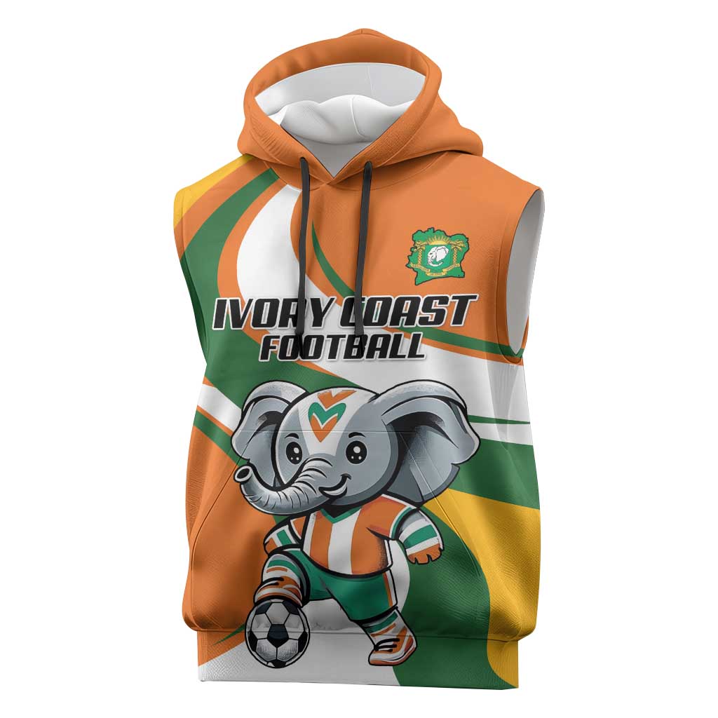 Custom Ivory Coast Football Sleeveless Hoodie Les Elephants Mascot - Wonder Print Shop