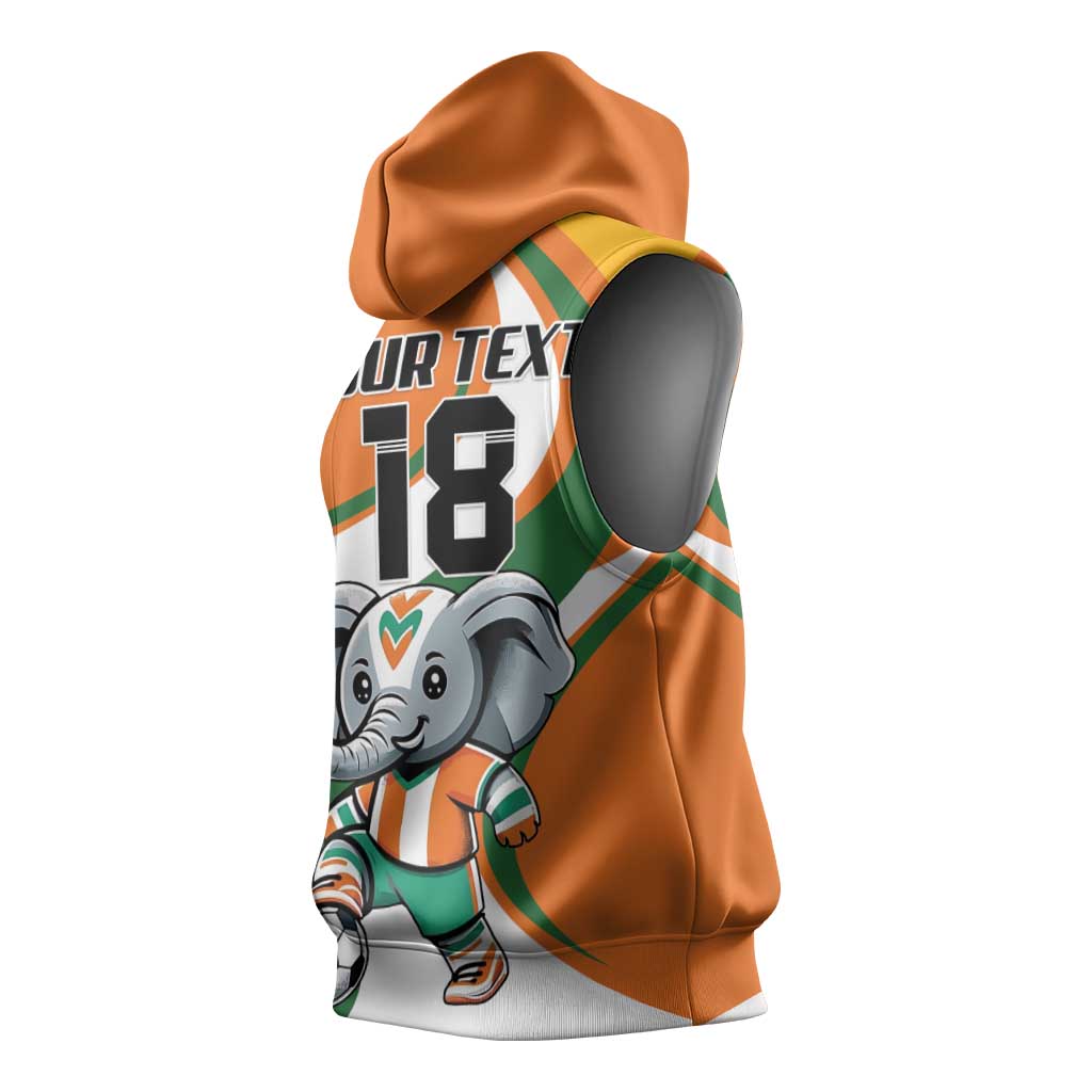 Custom Ivory Coast Football Sleeveless Hoodie Les Elephants Mascot - Wonder Print Shop