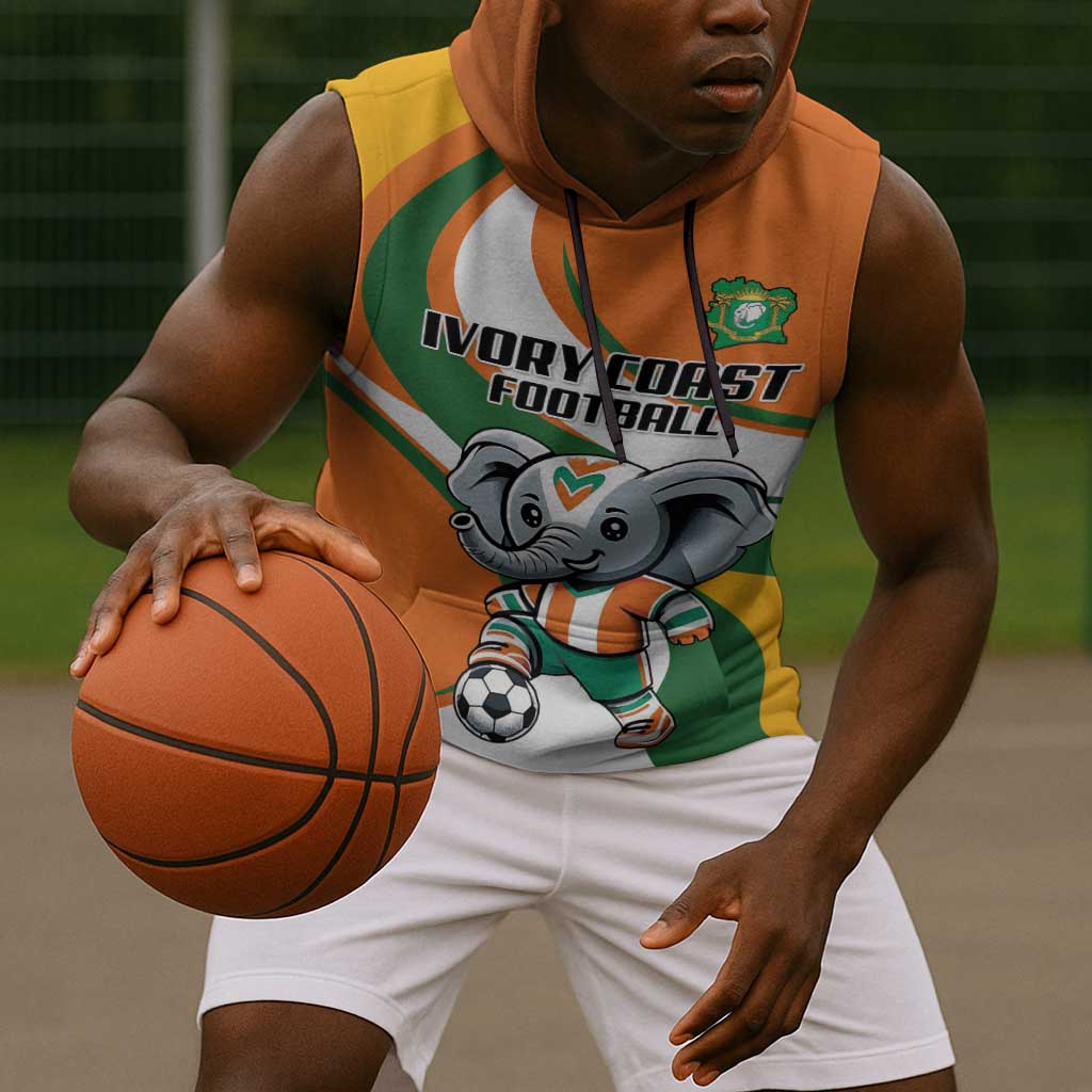Custom Ivory Coast Football Sleeveless Hoodie Les Elephants Mascot - Wonder Print Shop