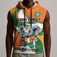 Custom Ivory Coast Football Sleeveless Hoodie Les Elephants Mascot - Wonder Print Shop