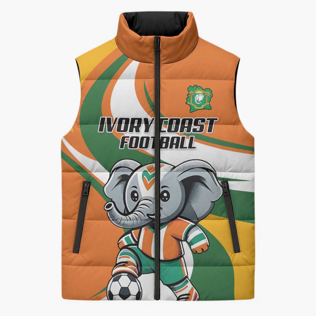 Custom Ivory Coast Football Sleeveless Puffer Jacket Les Elephants Mascot - Wonder Print Shop