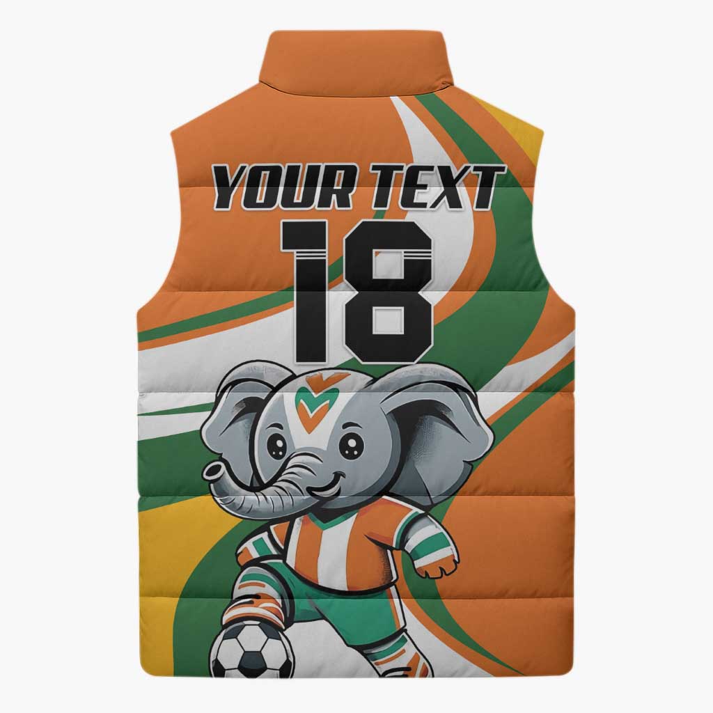 Custom Ivory Coast Football Sleeveless Puffer Jacket Les Elephants Mascot - Wonder Print Shop