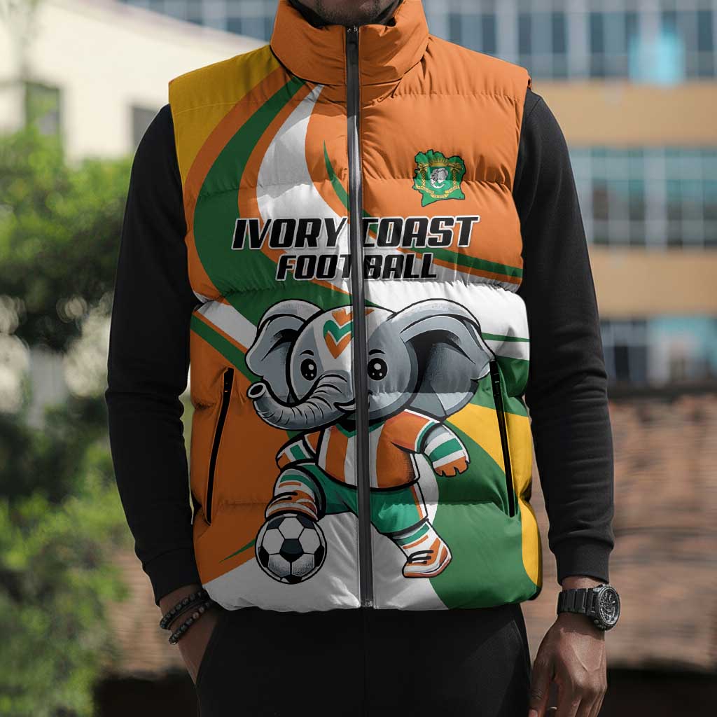Custom Ivory Coast Football Sleeveless Puffer Jacket Les Elephants Mascot - Wonder Print Shop