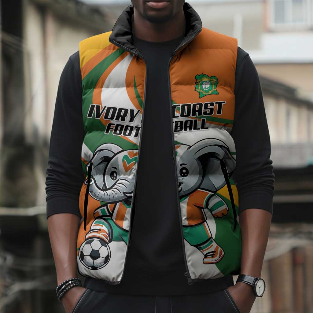 Custom Ivory Coast Football Sleeveless Puffer Jacket Les Elephants Mascot - Wonder Print Shop