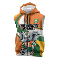 Custom Ivory Coast Football Sleeveless Zip Hoodie Les Elephants Mascot - Wonder Print Shop