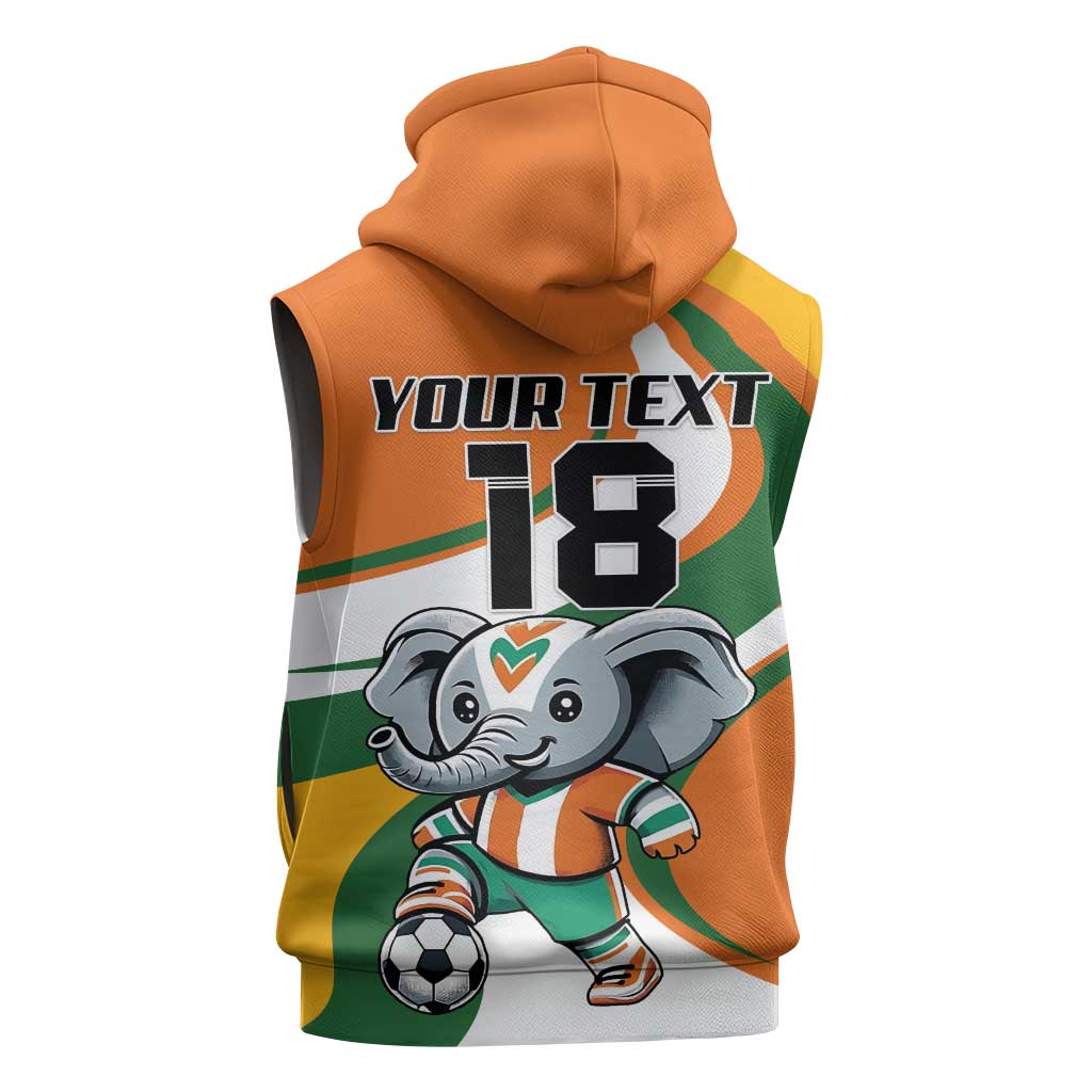 Custom Ivory Coast Football Sleeveless Zip Hoodie Les Elephants Mascot - Wonder Print Shop