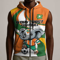 Custom Ivory Coast Football Sleeveless Zip Hoodie Les Elephants Mascot - Wonder Print Shop