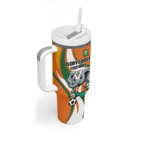 Custom Ivory Coast Football Tumbler With Handle Les Elephants Mascot - Wonder Print Shop