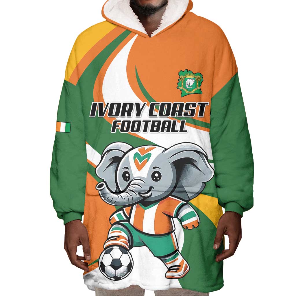 Custom Ivory Coast Football Wearable Blanket Hoodie Les Elephants Mascot - Wonder Print Shop