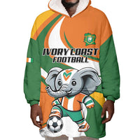 Custom Ivory Coast Football Wearable Blanket Hoodie Les Elephants Mascot - Wonder Print Shop