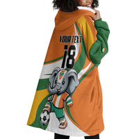 Custom Ivory Coast Football Wearable Blanket Hoodie Les Elephants Mascot - Wonder Print Shop