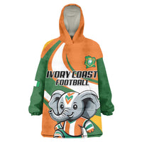 Custom Ivory Coast Football Wearable Blanket Hoodie Les Elephants Mascot - Wonder Print Shop