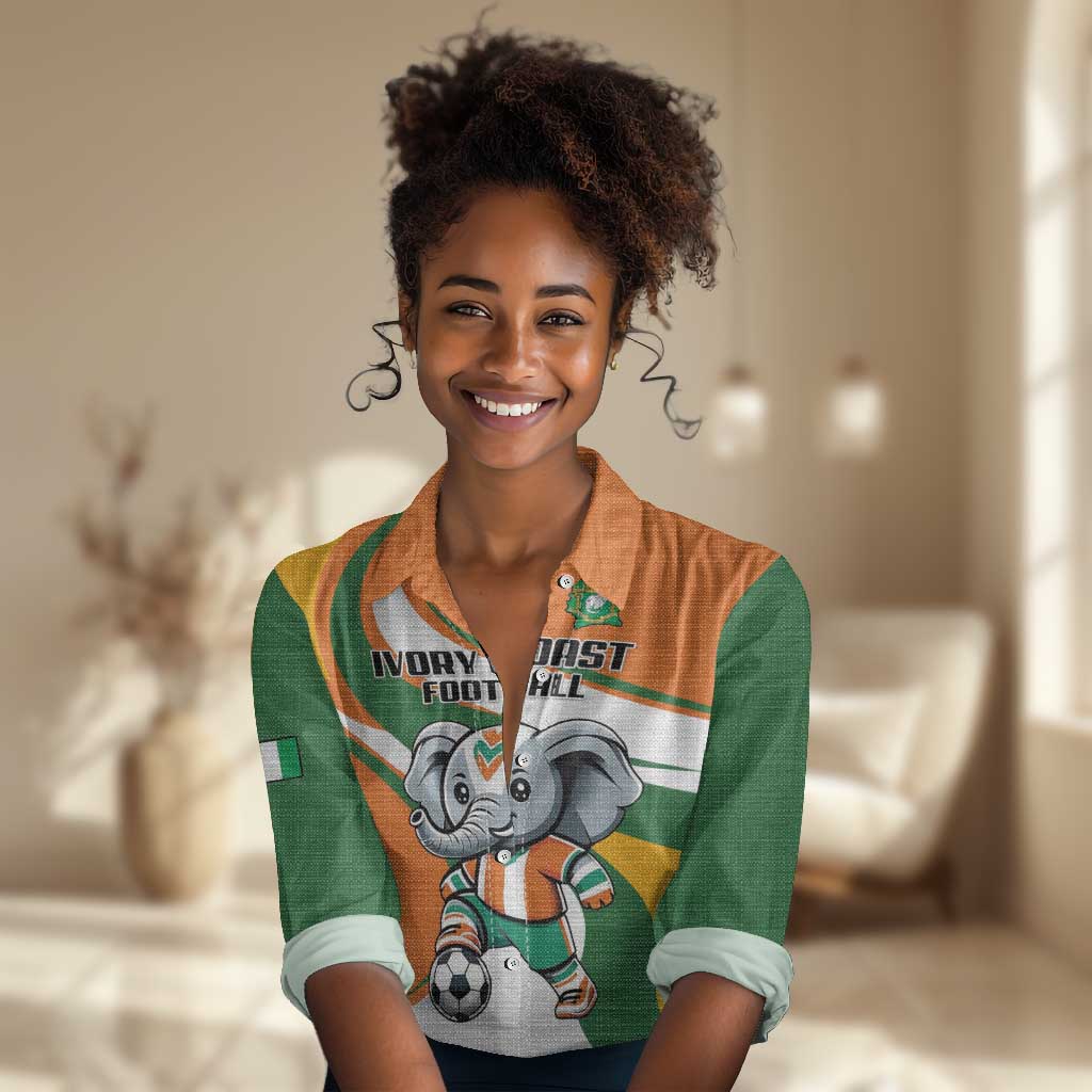 Custom Ivory Coast Football Women Casual Shirt Les Elephants Mascot - Wonder Print Shop