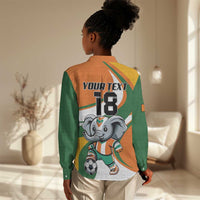 Custom Ivory Coast Football Women Casual Shirt Les Elephants Mascot - Wonder Print Shop