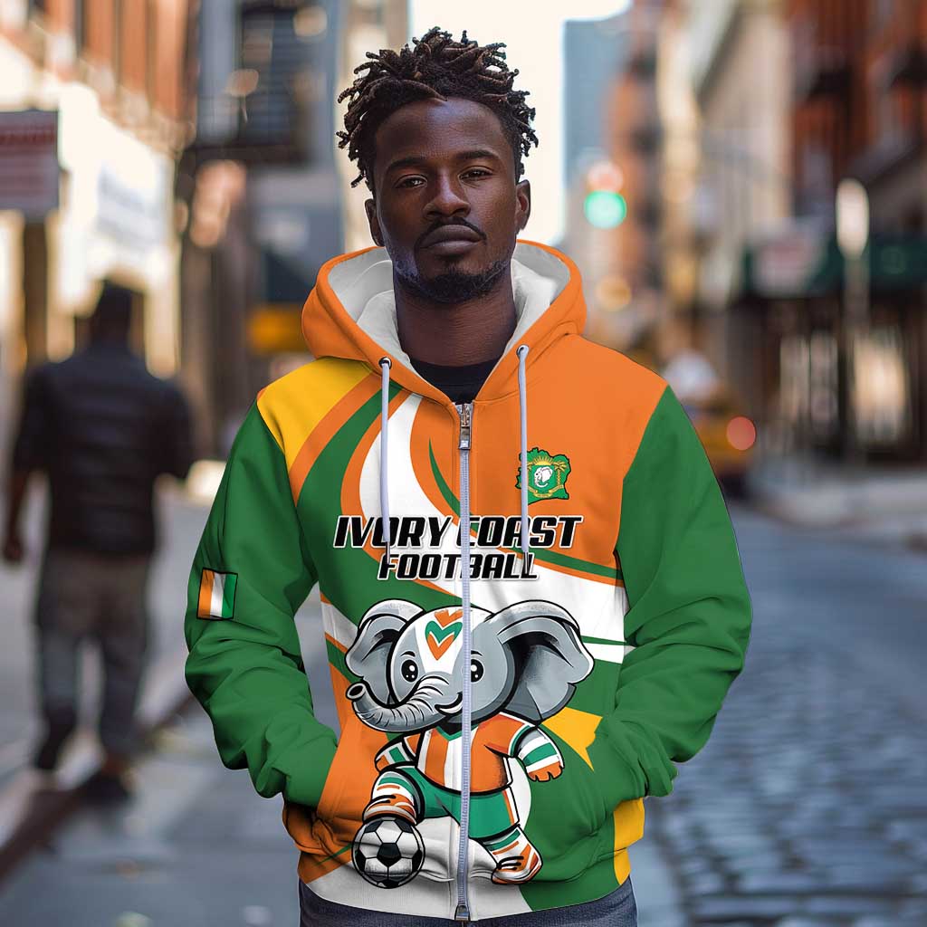 Custom Ivory Coast Football Zip Hoodie Les Elephants Mascot - Wonder Print Shop