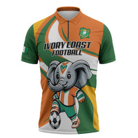 Custom Ivory Coast Football Zipper Polo Shirt Les Elephants Mascot - Wonder Print Shop